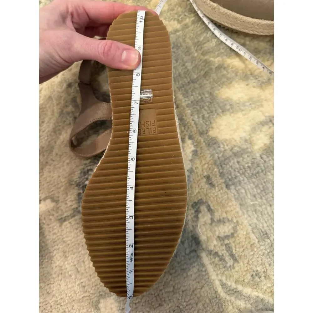 Eileen Fisher Nessa Espadrille Wedge Suede Leather Sandals Tan Beige Size 10 NEW